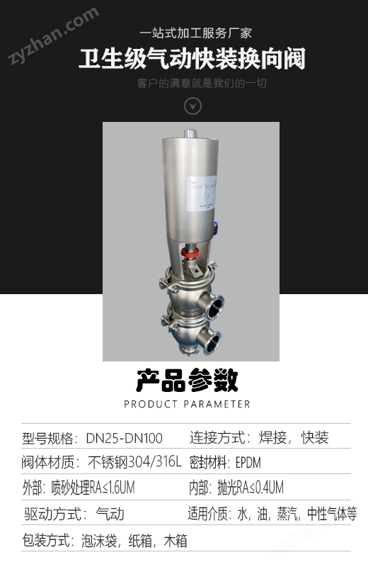 衛(wèi)生級(jí)不銹鋼氣動(dòng)快裝兩位三通換向閥截止閥